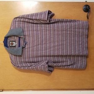 Vintage Patterned Stripes Polo Split Collar Tshirt Metro One Large Muave Blue